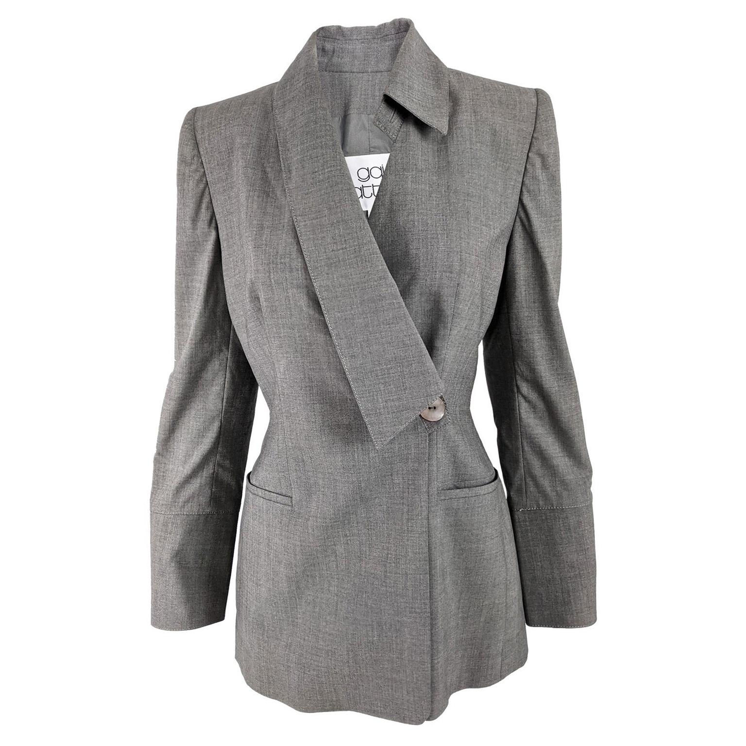 Gai Mattiolo Vintage Womens Grey Wool Asymmetric Blazer Jacket For Sale