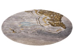 GAIA Hand Tufted Modern Round Shaped Silk Rug in Gold Grey Colour by Hands
