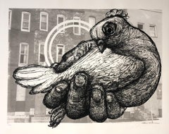 "Carrier Pigeon" Serigrafia in bianco e nero firmata in edizione limitata