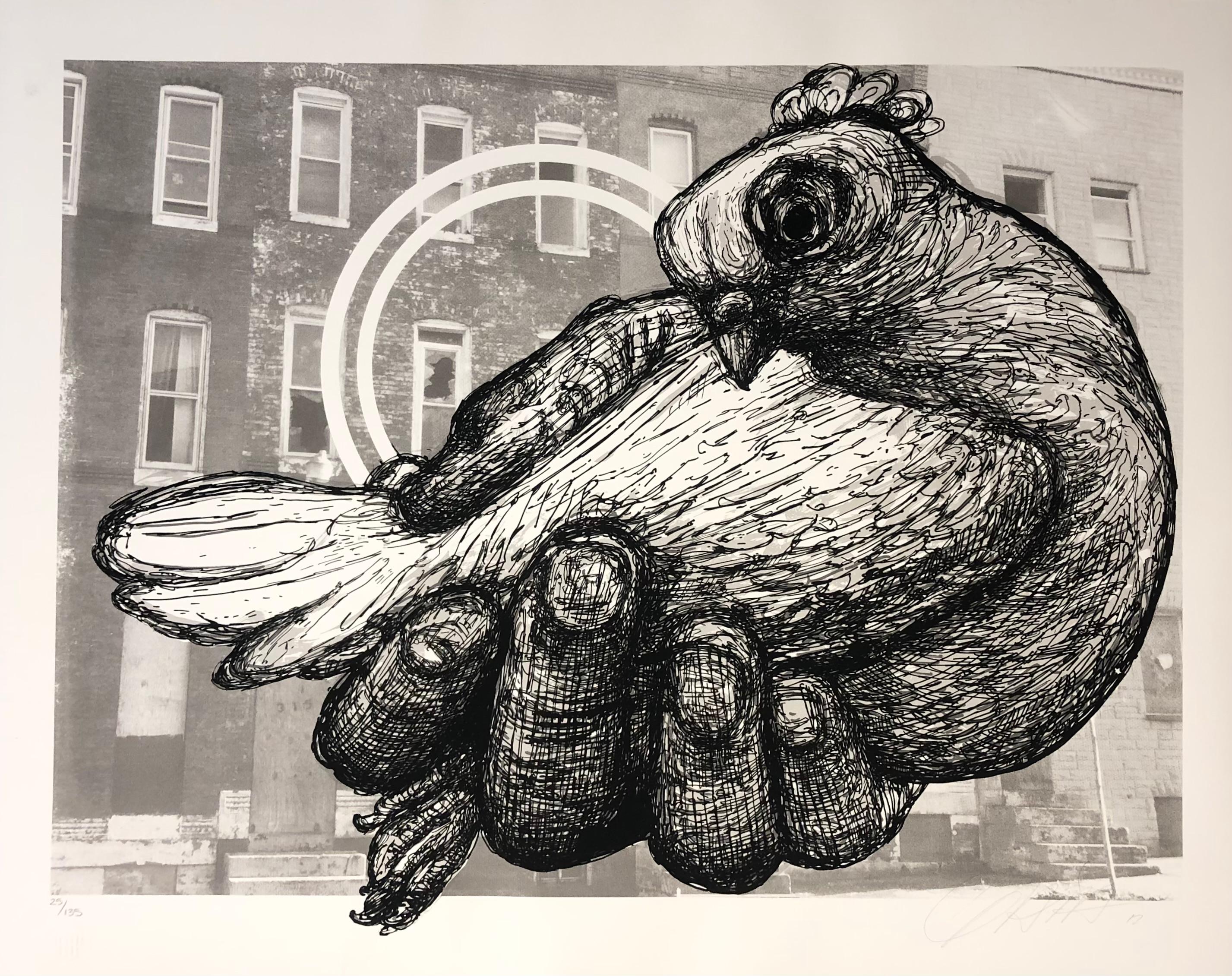 Gaia Still-Life Print - "Carrier Pigeon" Signed Limited Edition Black and White Silkscreen Print