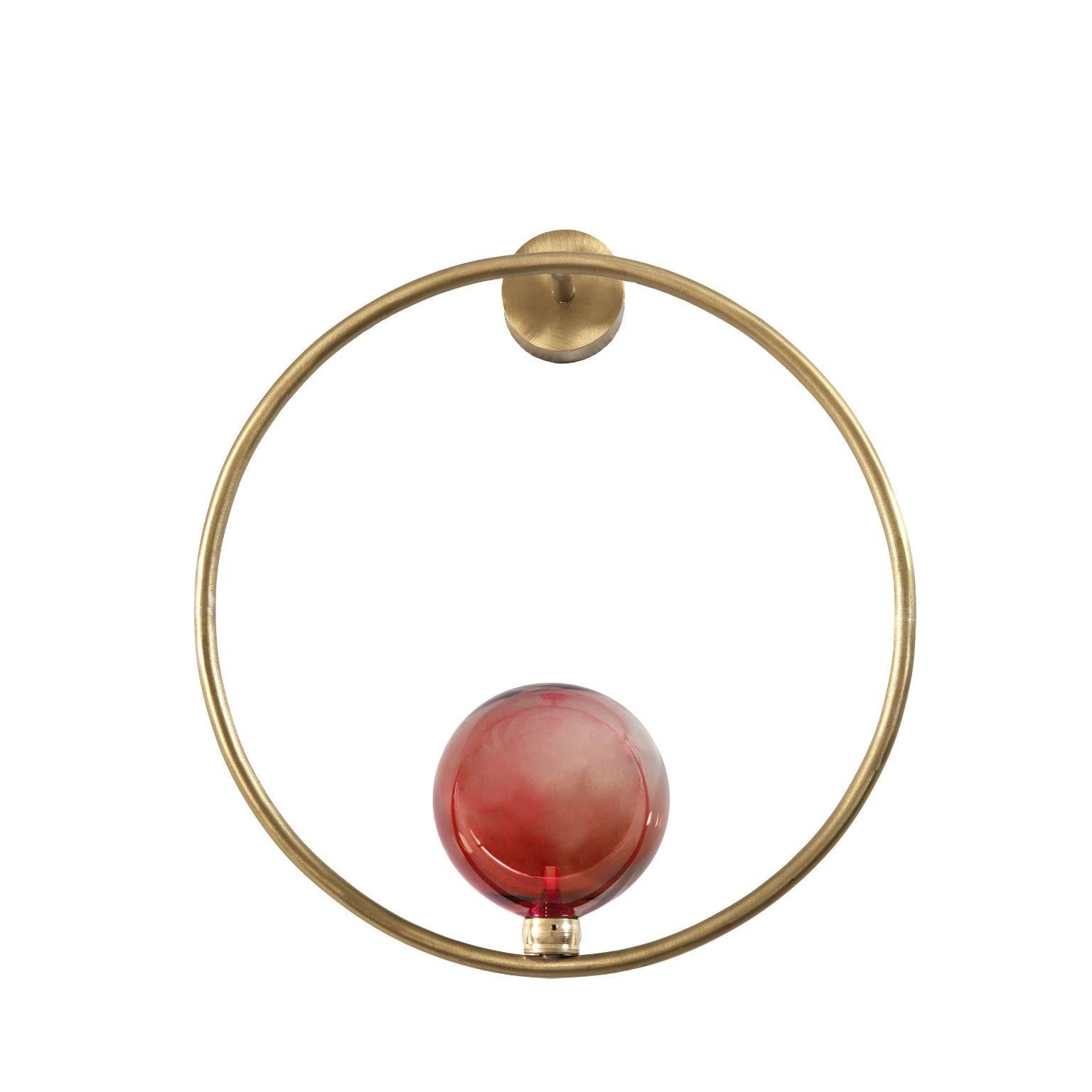 Gaia red sconce by Emilie Lemardeley
Dimensions: D38x H19 cm
Materials: brass and hand blown glass, Led 12v / 5W
Weight: 2 kg
Available in different glass colors and finishes.

Gaia is the personification of the Earth and the ancestral mother