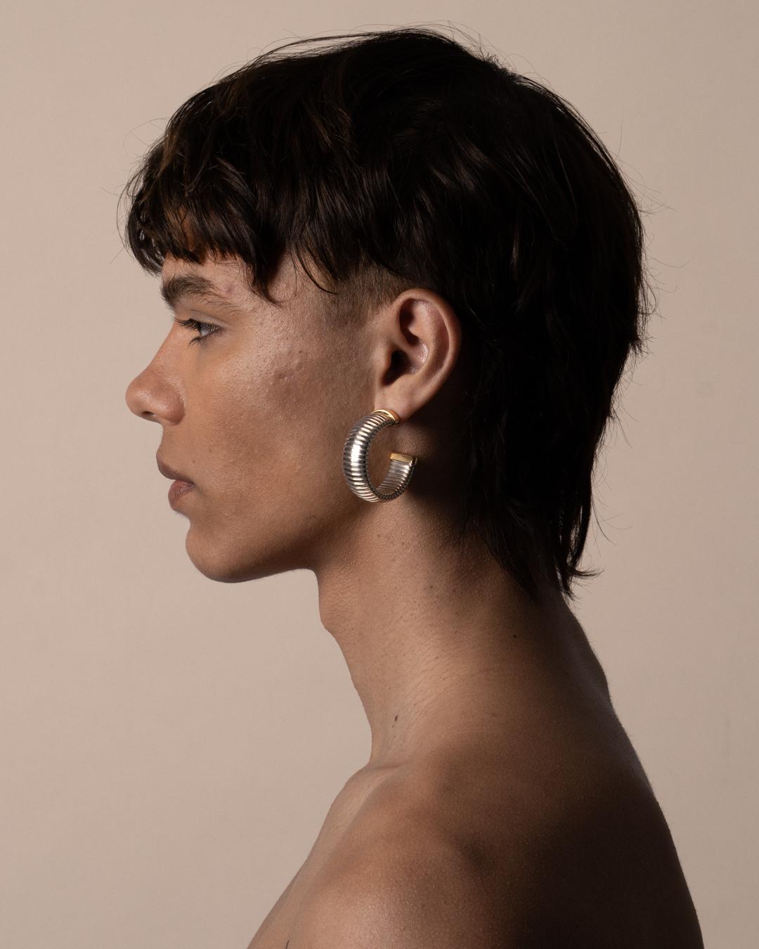 Round Cut Silver Round Hoops - Earrings