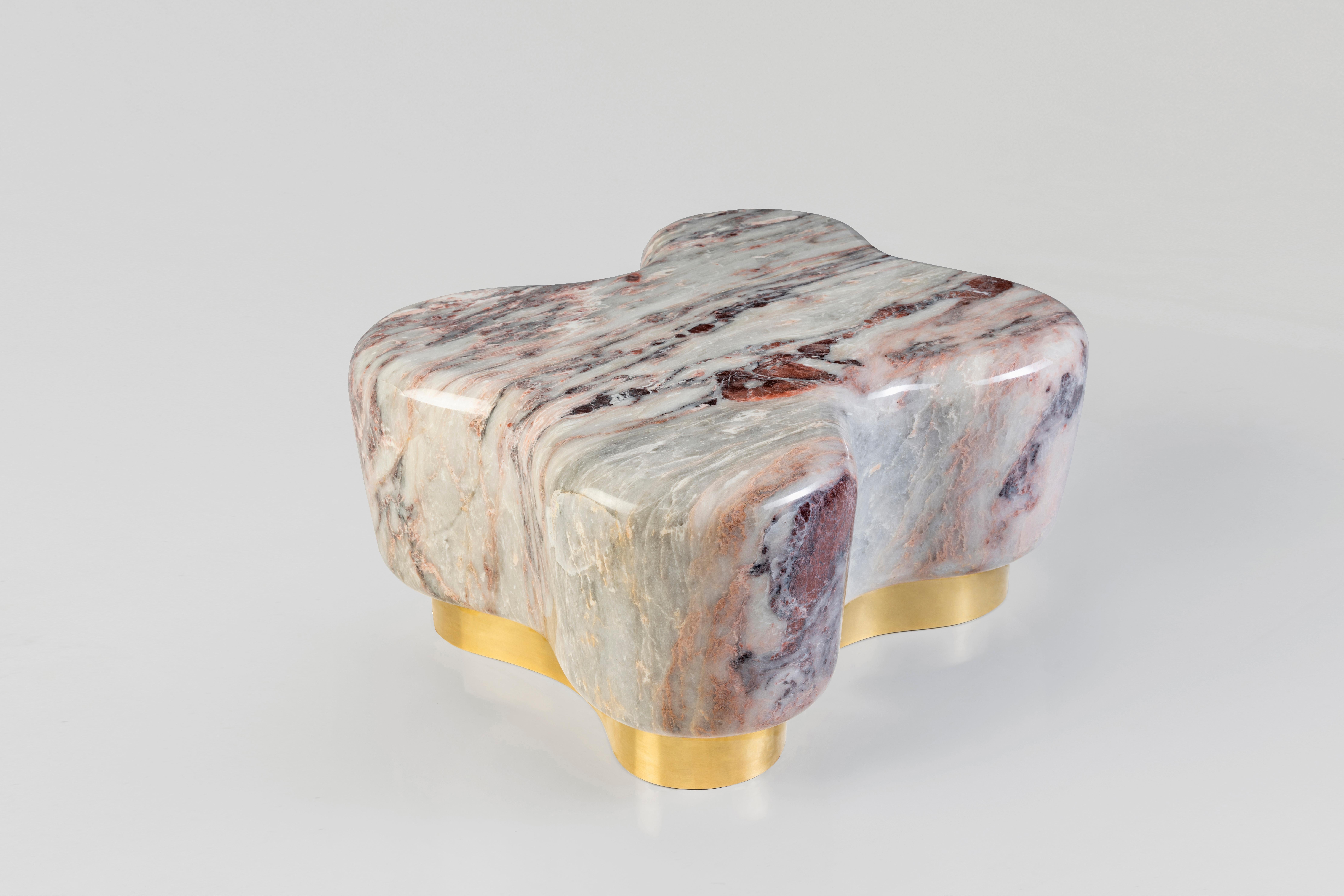 Exclusive Limited Edition Handcrafted Gaia Solid Marble & Brass Coffee Table For Sale