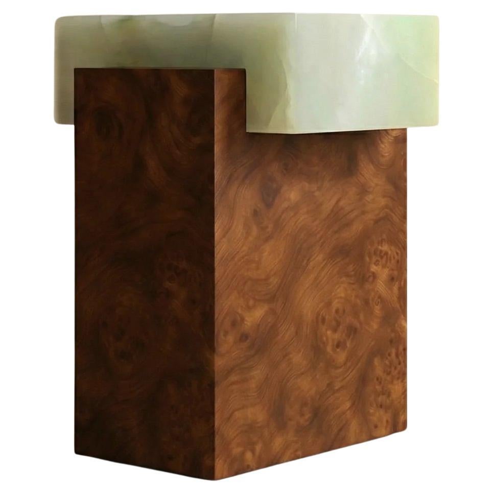 GAIA side table - Burl wood and Green onyx