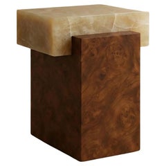 GAIA side table - Burl wood and Honey onyx