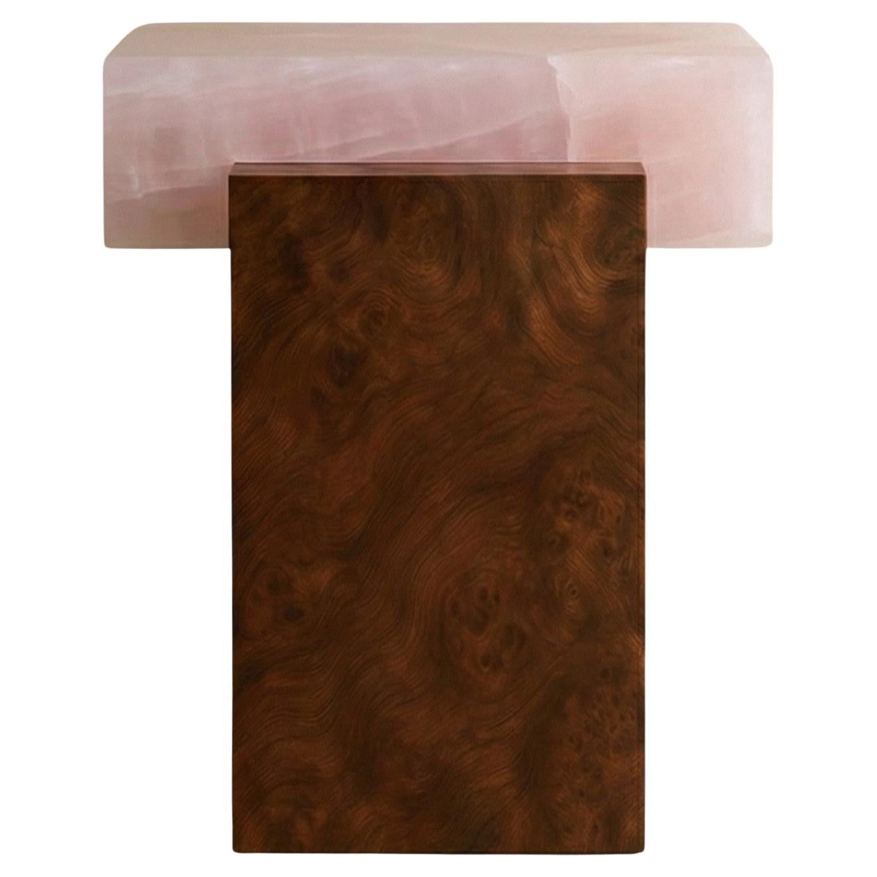 GAIA side table - Burl wood and Pink onyx