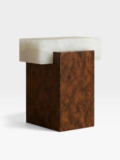 GAIA side table - Burl wood and White onyx