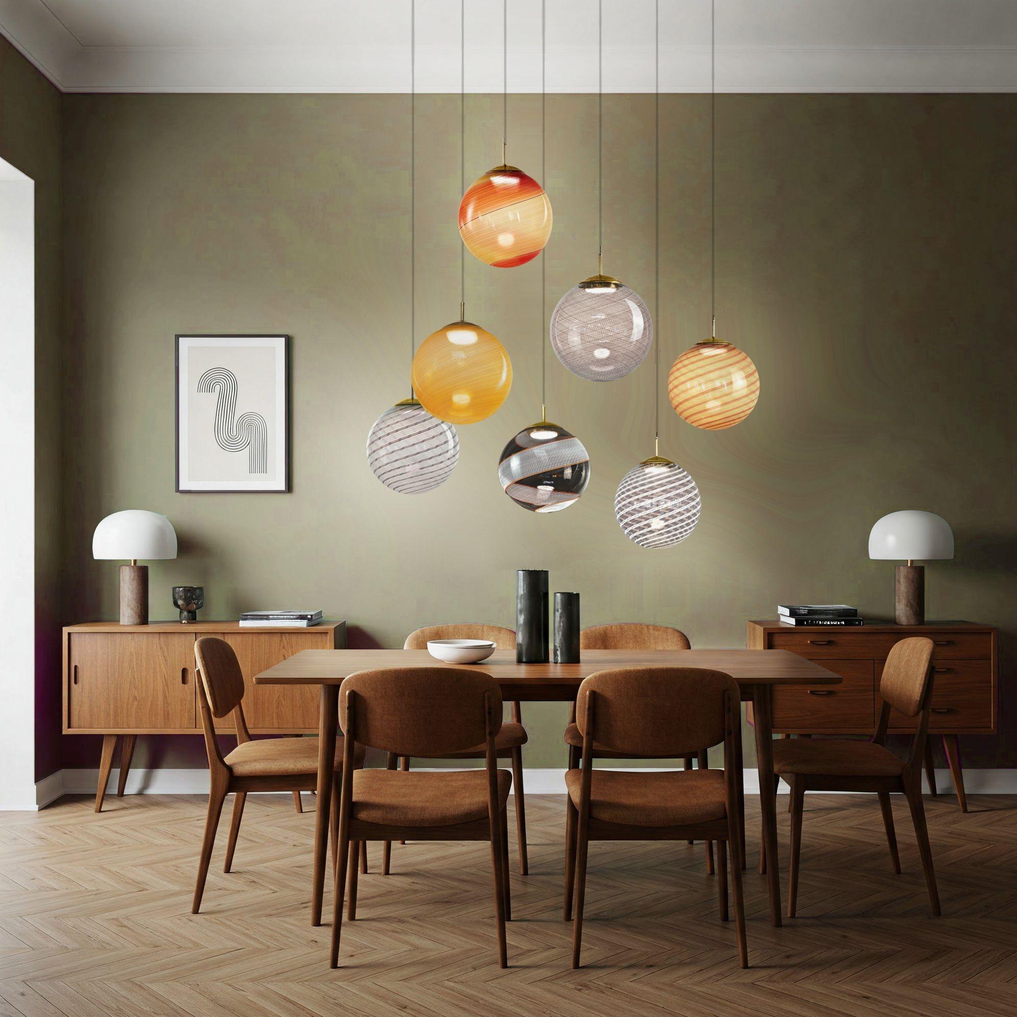 Gaia Trittico, 3 Murano Red Mezza Filigrana glass sphere Silvio Piattelli Design For Sale 4