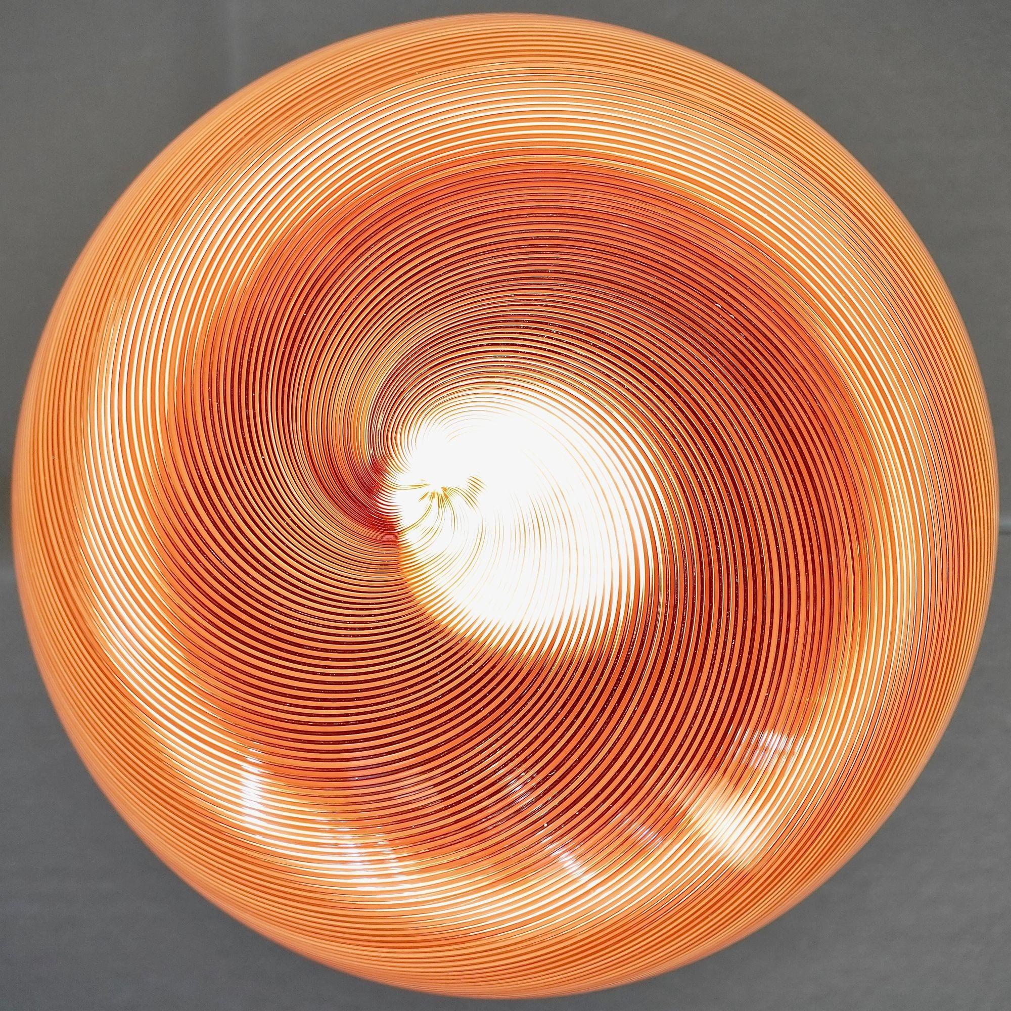 Gaia Trittico, 3 Murano Red Mezza Filigrana glass sphere Silvio Piattelli Design For Sale 8