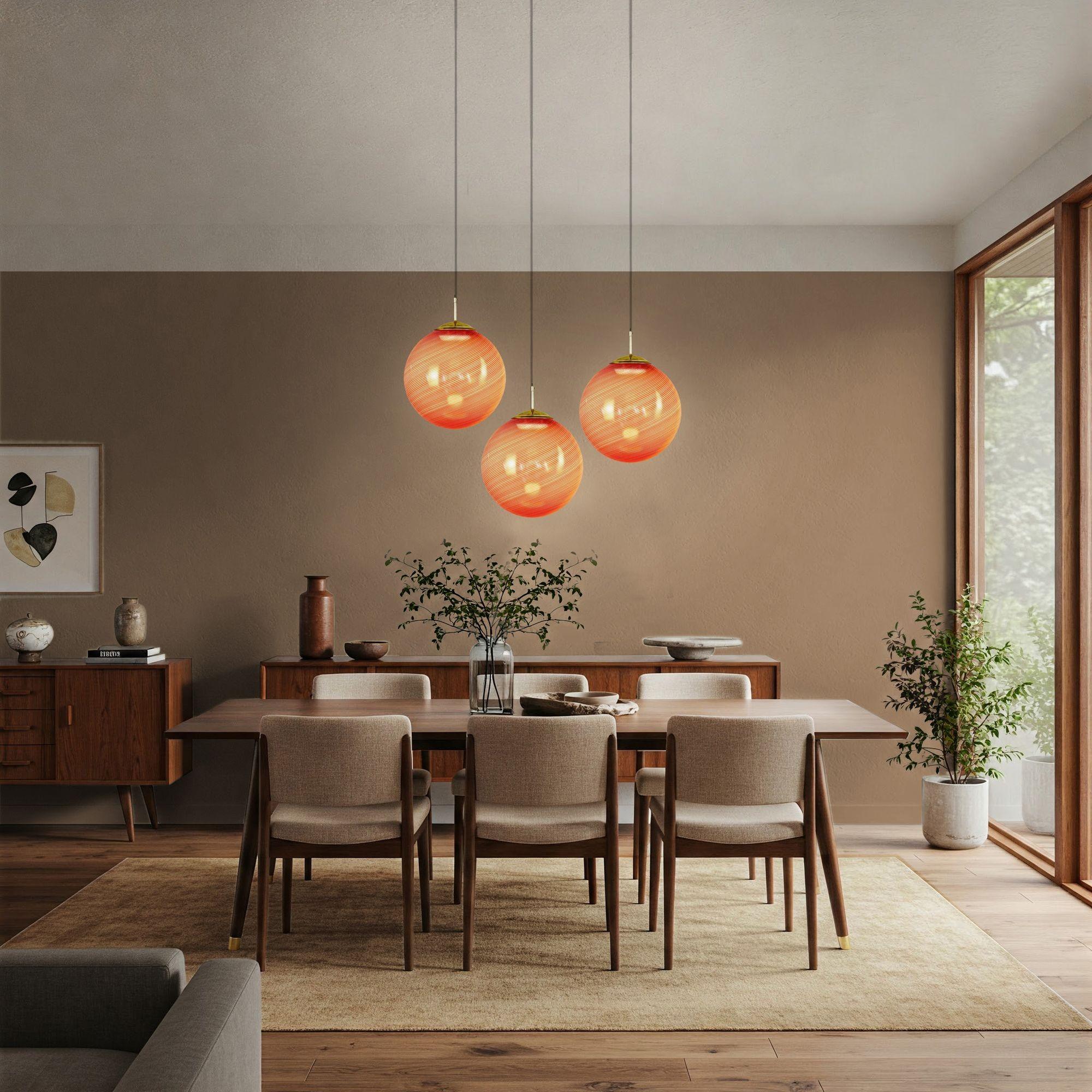 Mid-Century Modern Gaia Trittico, 3 Murano Red Mezza Filigrana glass sphere Silvio Piattelli Design For Sale
