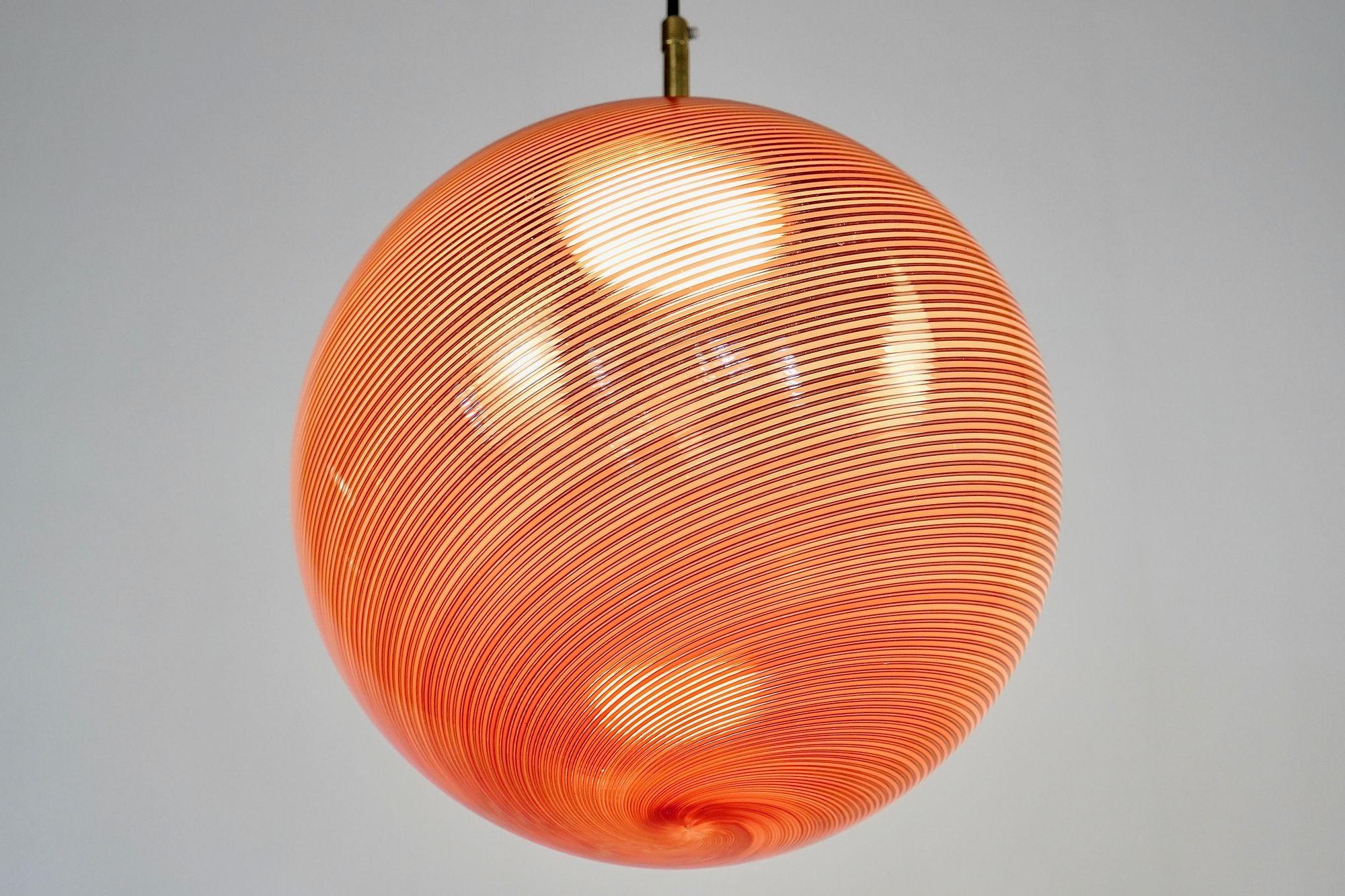 Italian Gaia Trittico, 3 Murano Red Mezza Filigrana glass sphere Silvio Piattelli Design For Sale