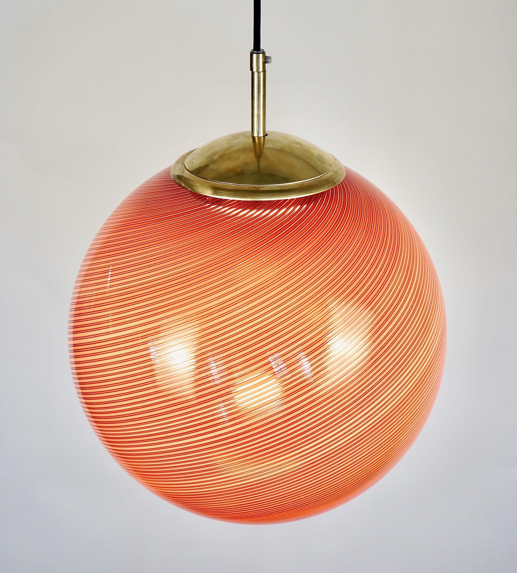 Contemporary Gaia Trittico, 3 Murano Red Mezza Filigrana glass sphere Silvio Piattelli Design For Sale