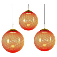 Gaia Trittico, 3 Murano Red Mezza Filigrana glass sphere Silvio Piattelli Design