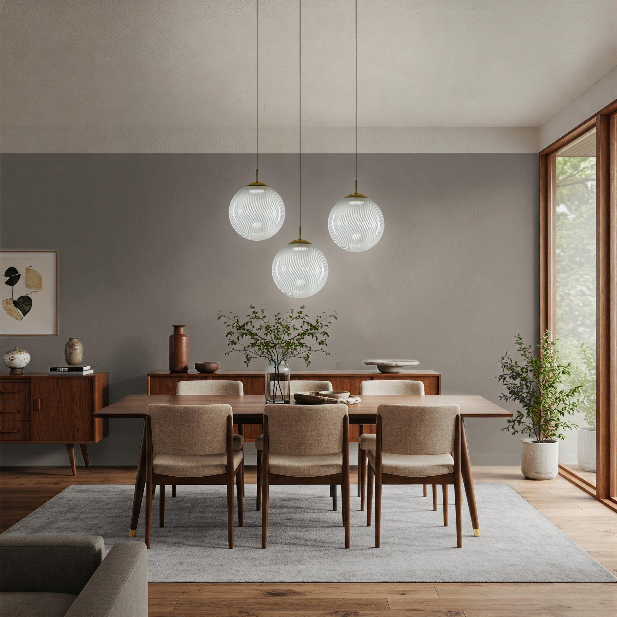 Mid-Century Modern Gaia Trittico, 3 sphères en verre Murano White Mezza Filigrana, Piattelli Design en vente