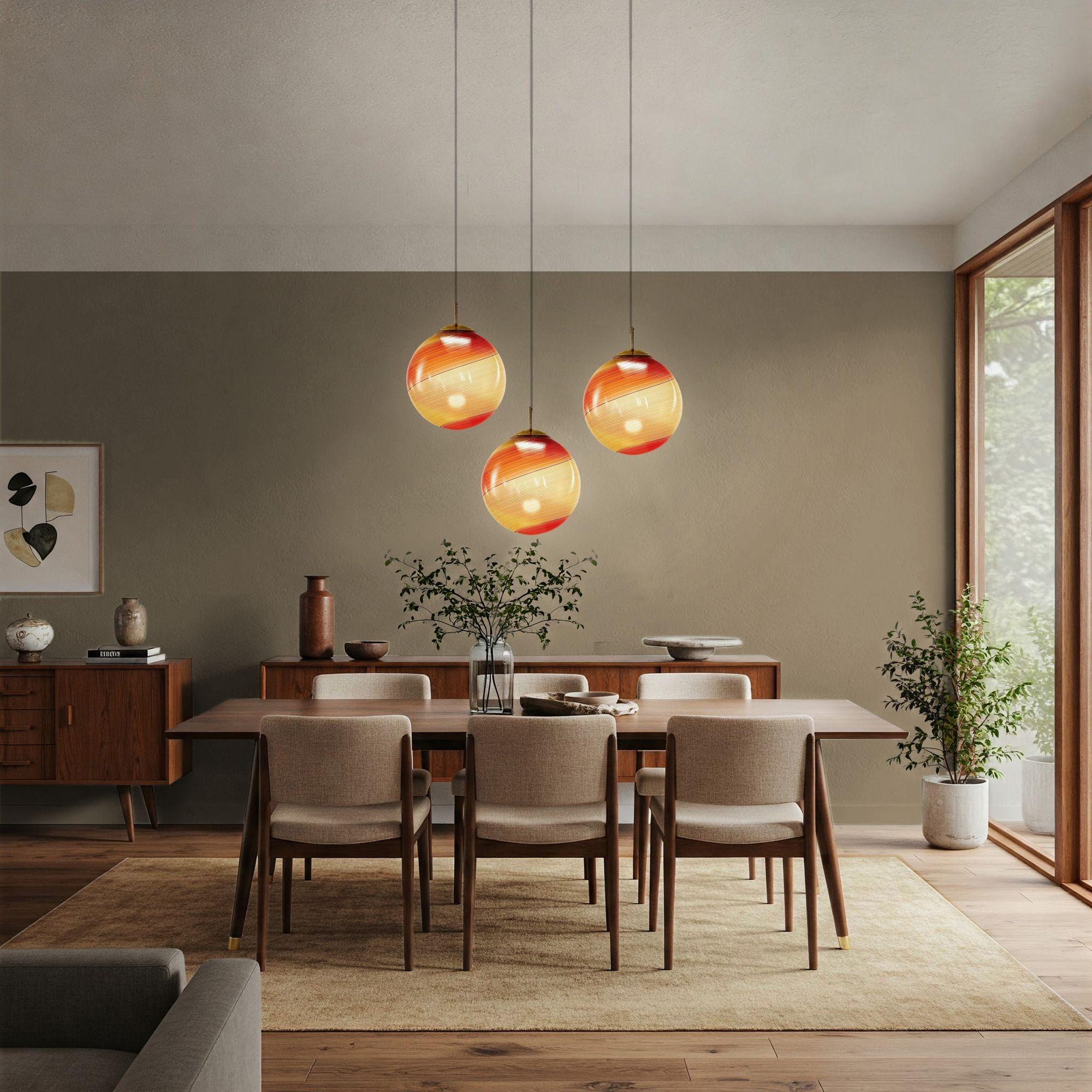 Gaia Trittico, 3er-Set Murano-Bernstein- und roter Filigrana-Anhänger Piattelli-Design (Moderne der Mitte des Jahrhunderts) im Angebot