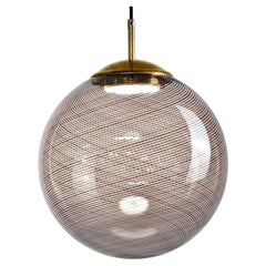 Gaia Trittico, Set of 3 Murano Black Mezza Filigrana Tessuto glass sphere.