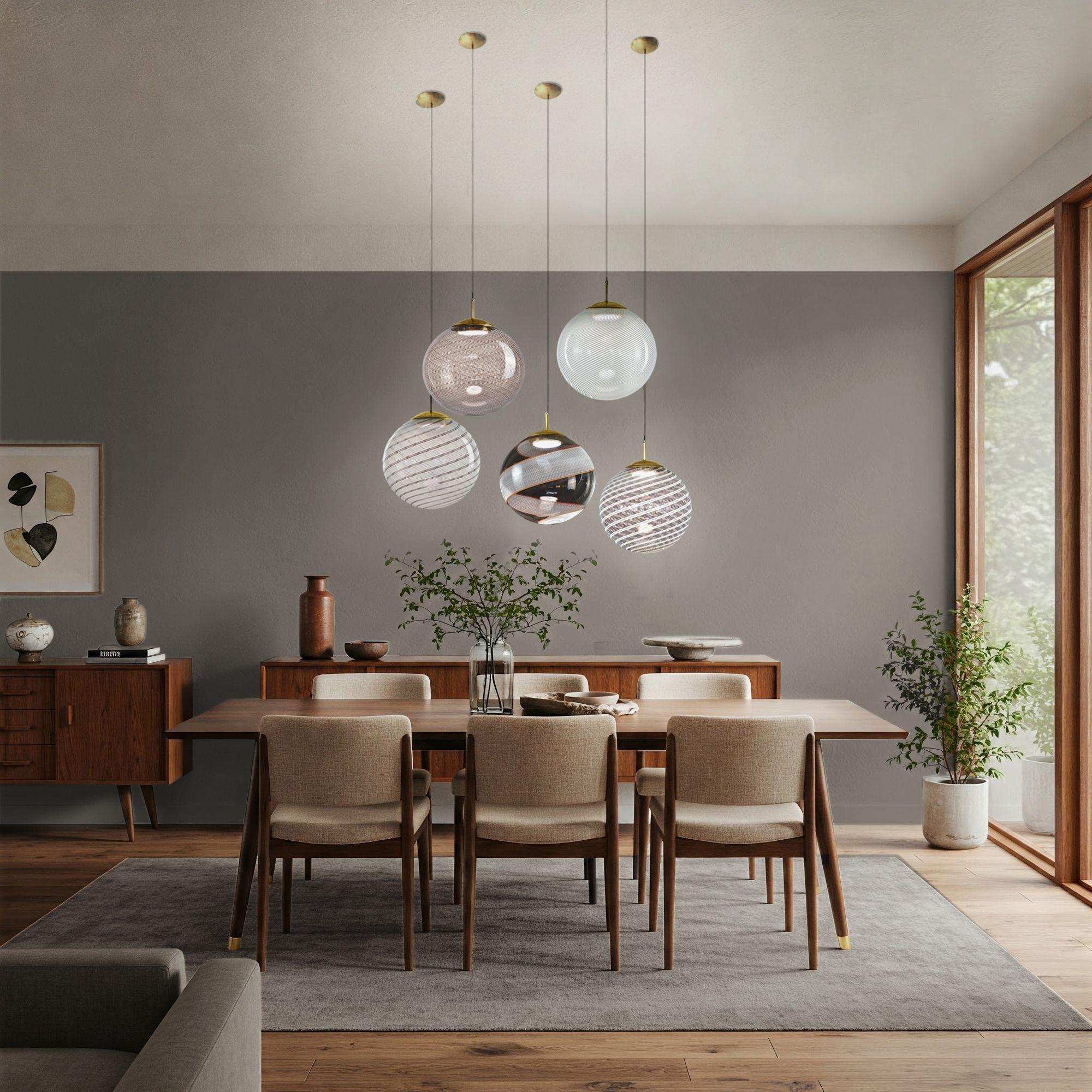 Ottone Gaia Trittico, Set di 3 sfere in vetro di Murano Mezza Filigrana Tessuto. in vendita