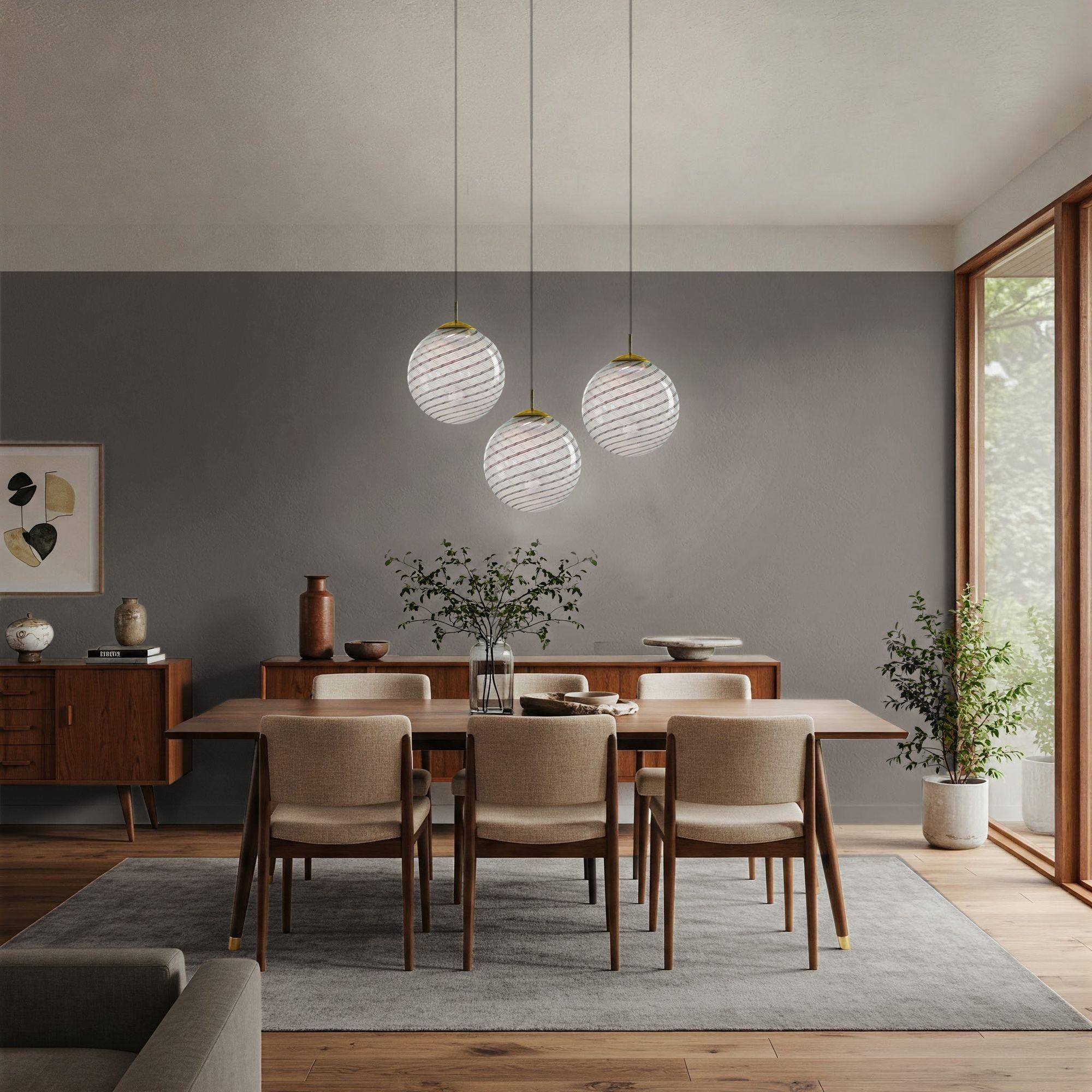 Mid-Century moderno Sfera in vetro Gaia Trittico3 Murano White Black Mezza Filigrana, Piattelli Design in vendita