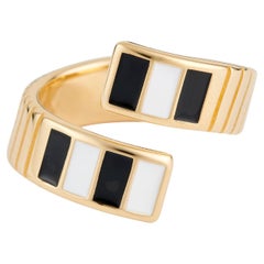 Gold Twist Ring with Black & White Enamel - Size 7