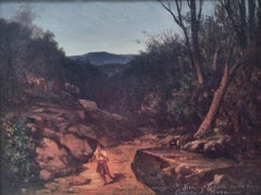 BENAVENT ROCOMORA Pittore spagnolo paesaggio notturno fuoco XIX