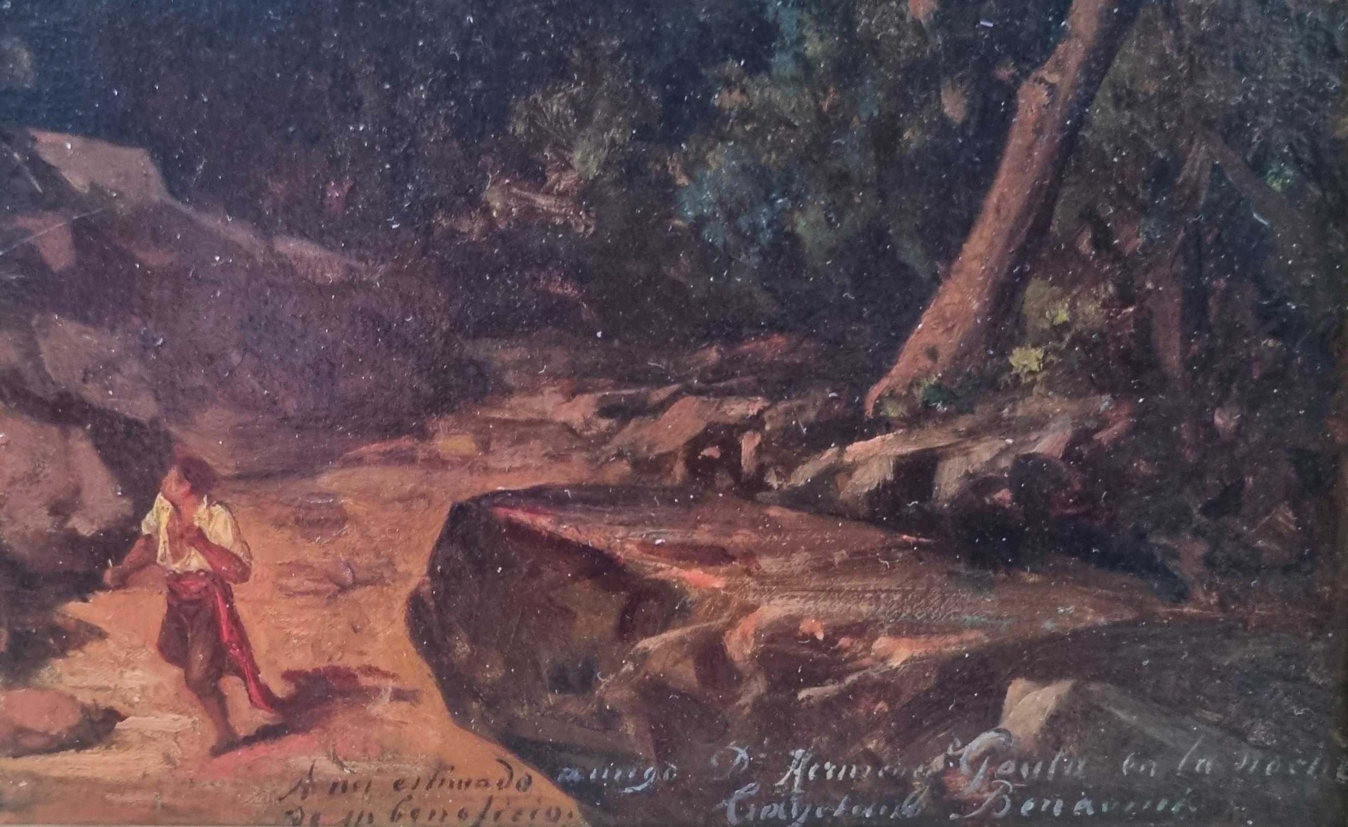 Cayetano BENAVENT ROCAMORA
Reus, 1834 - Barcelona, ​​1910
Oil on cardboard
18.5 x 25.5 cm (29 x 34 cm with the frame)
Signed lower right “Cayentano Benavent”
Nice old frame

Cayentano Benavent y Rocamora is a Spanish painter, brother of the musician