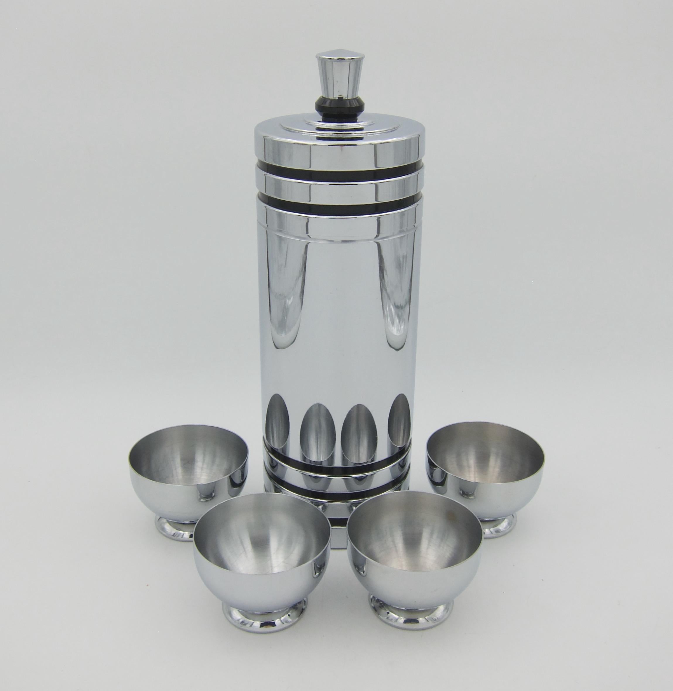 American Howard Reichenbach for Chase Art Deco Cocktail Shaker and Cup Gaiety Set