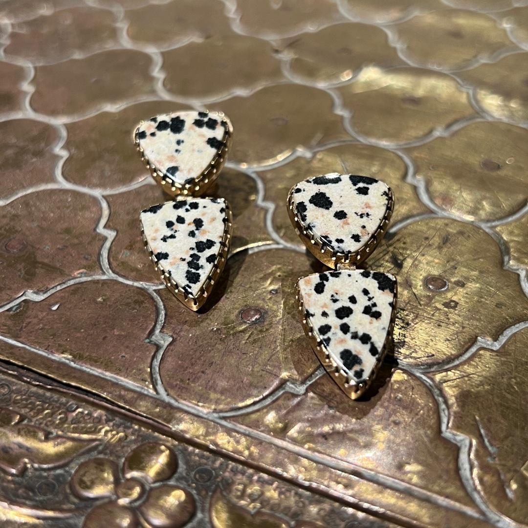 Women's or Men's Gail Bird & Yazzie Johnson Dalmatian Jasper and 18 Karat Gold Earrings For Sale