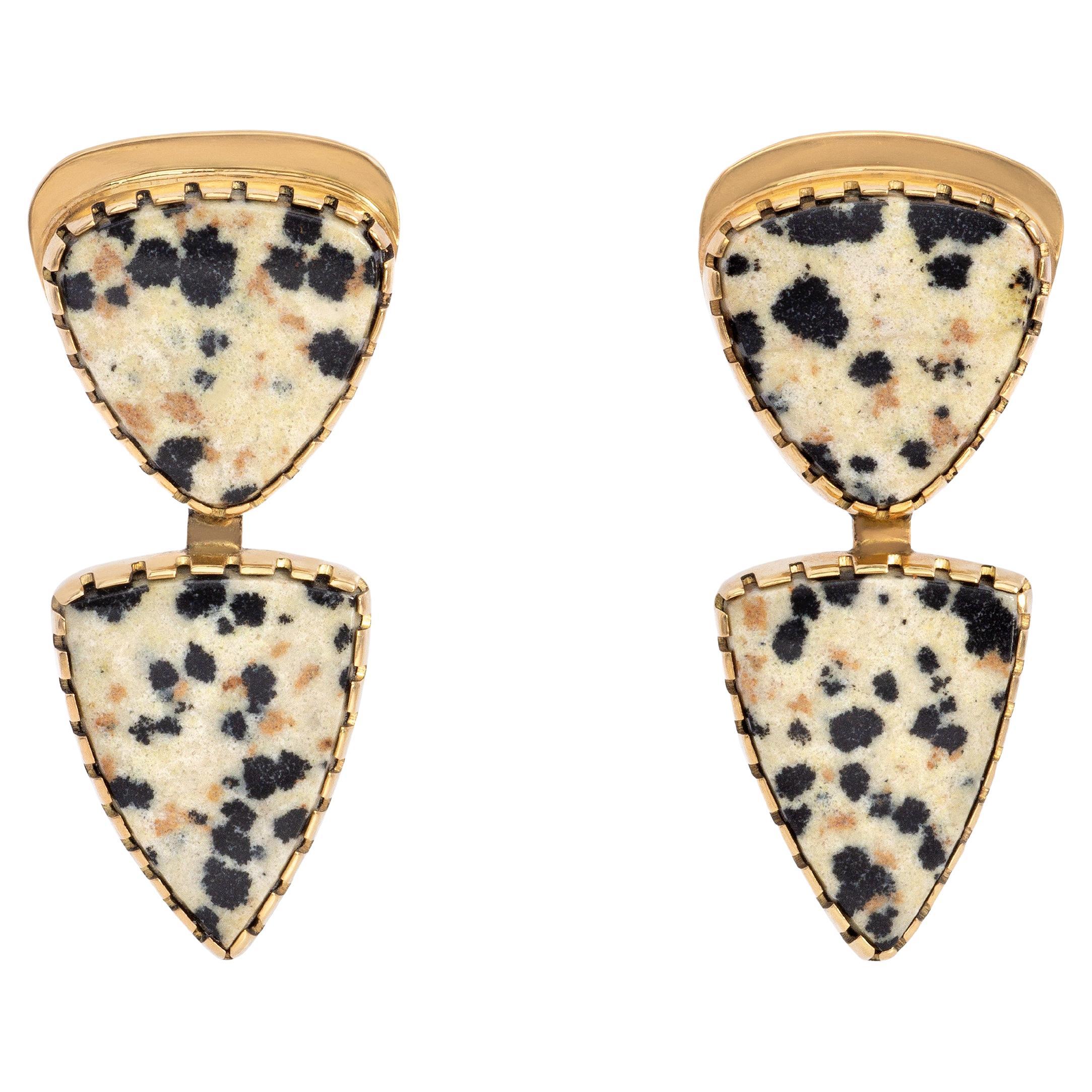 Gail Bird & Yazzie Johnson Dalmatian Jasper and 18 Karat Gold Earrings For Sale