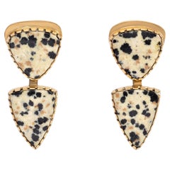 Used Gail Bird & Yazzie Johnson Dalmatian Jasper and 18 Karat Gold Earrings
