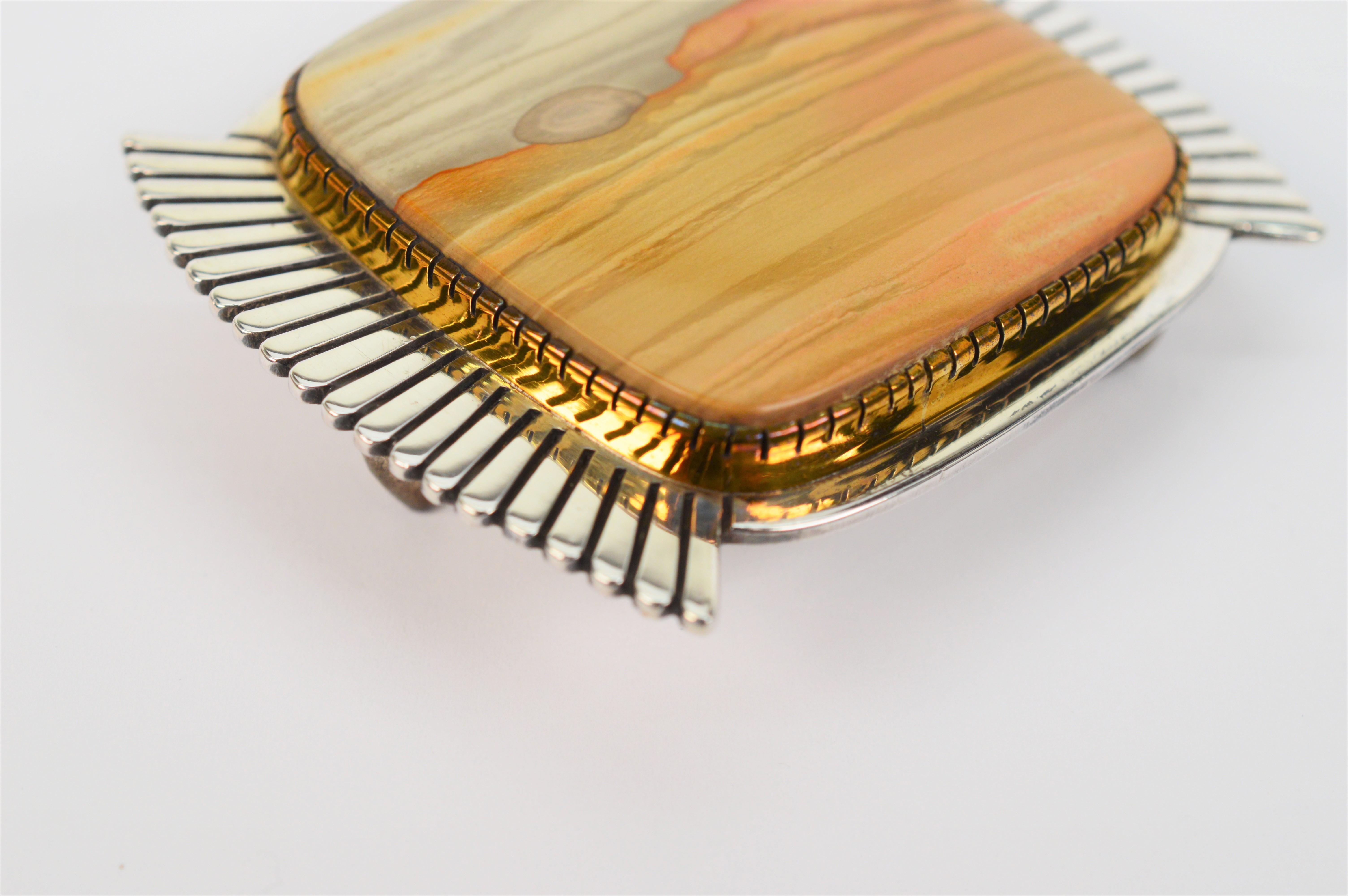 Square Cut Gail Bird Yazzie Johnson Sterling Silver Agate Belt Buckle