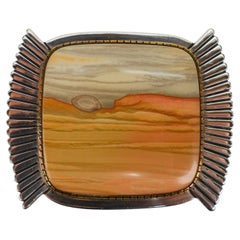 Vintage Gail Bird Yazzie Johnson Sterling Silver Agate Belt Buckle