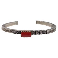 Gail Bird Yazzie Johnson Sterling Silber Gold Lünette Korallen Manschette Armband #25167