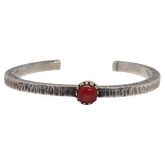 Gail Bird Yazzie Johnson Sterling Silver Gold Bezel Round Coral Bracelet #25168