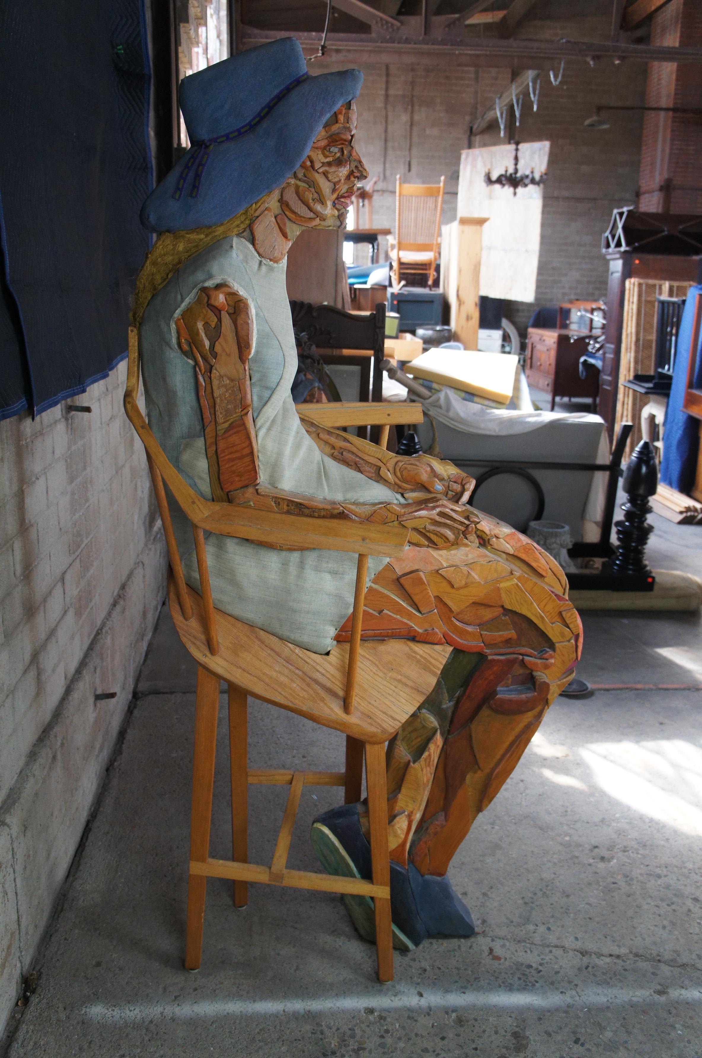 Expressionist Gail by Thomas Giebink Larger than Life Wood Art Sculpture Figure Woman in Chair For Sale