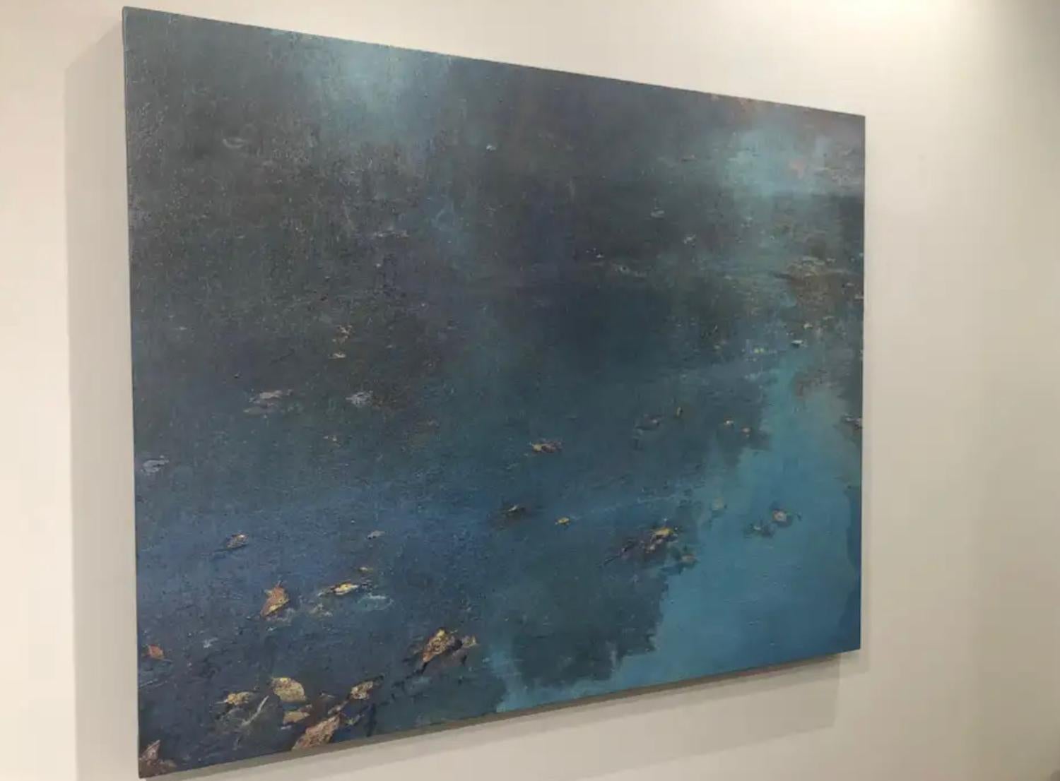 Blue Morning - natural abstract waterscape - Gray Abstract Painting by Gail Chase-Bien