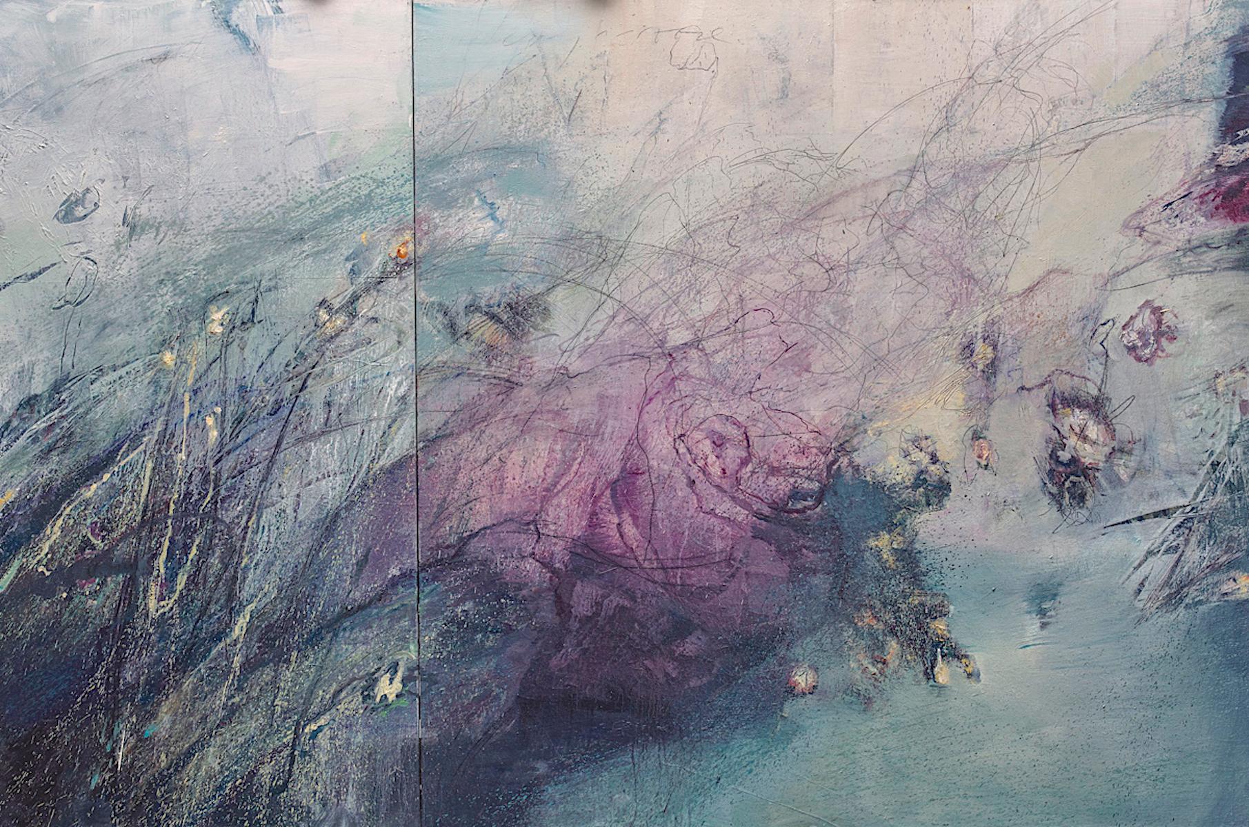 Abstract Painting di Gail Chase-Bien - Somewhere A Rose, dittico