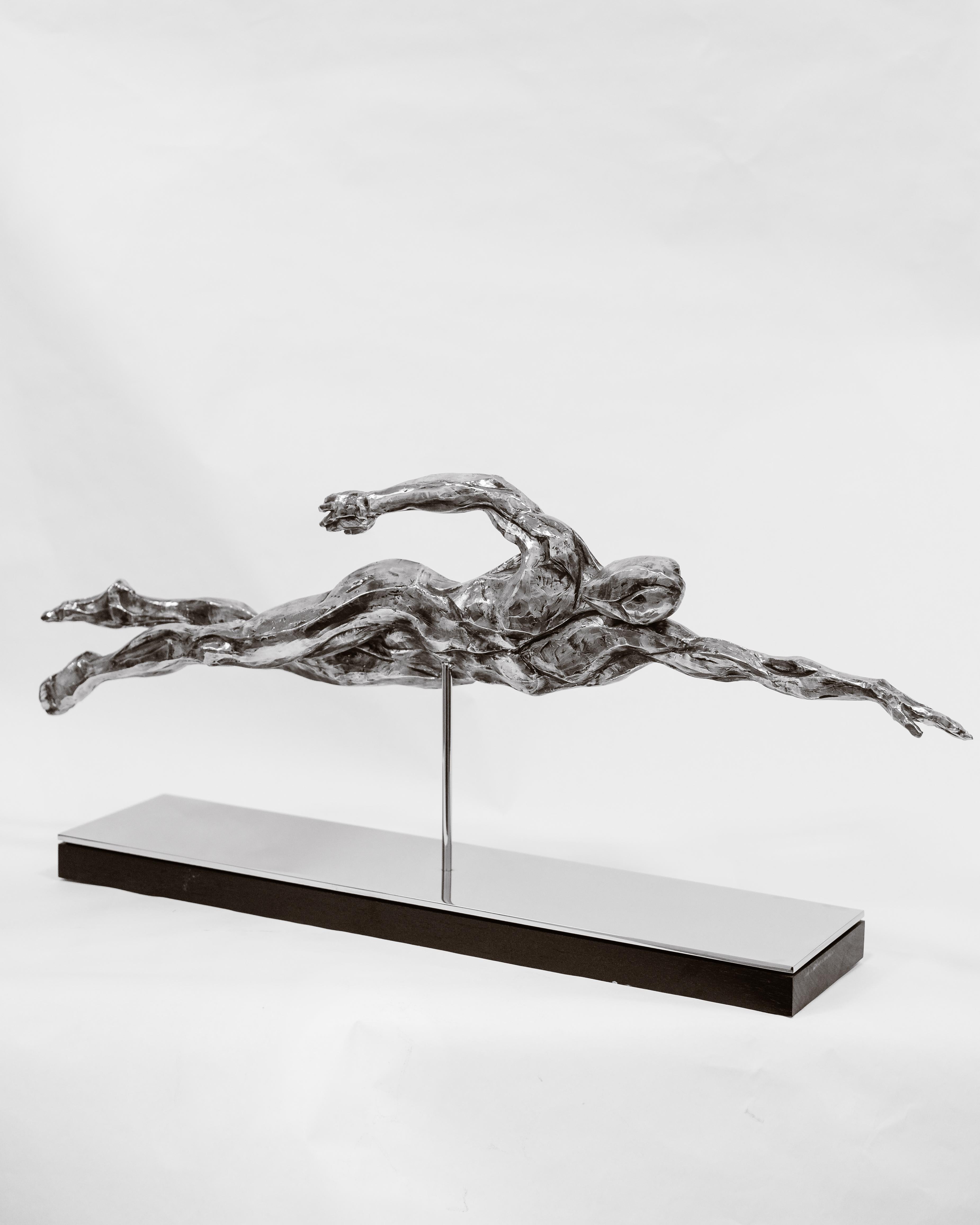Swimmer 7/9 (Stainless Steel) - Sculpture by Gail Folwell