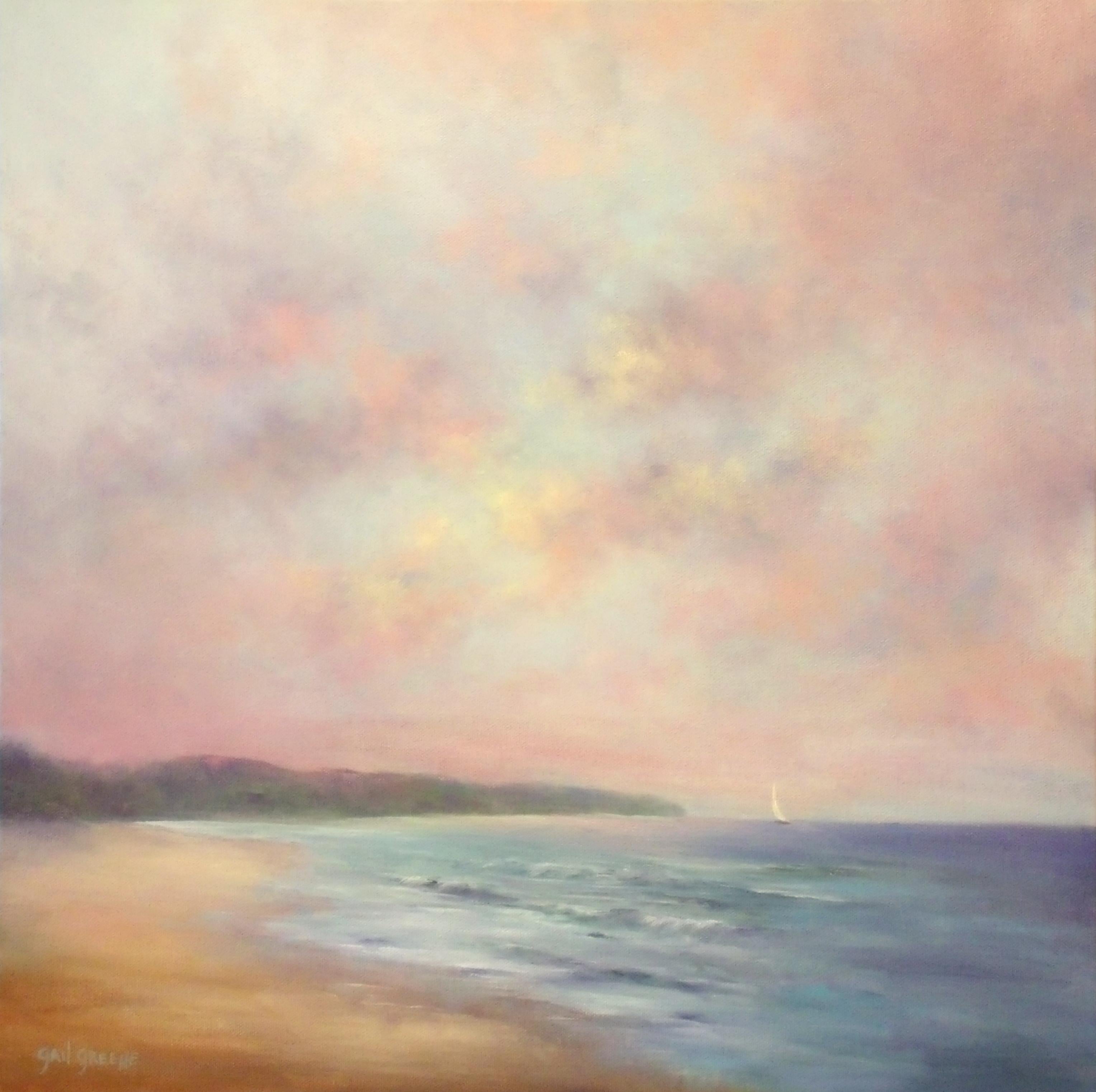 Gail Greene Landscape Painting - Crimson's Edge III: Waves at Daybreak, Oil Painting
