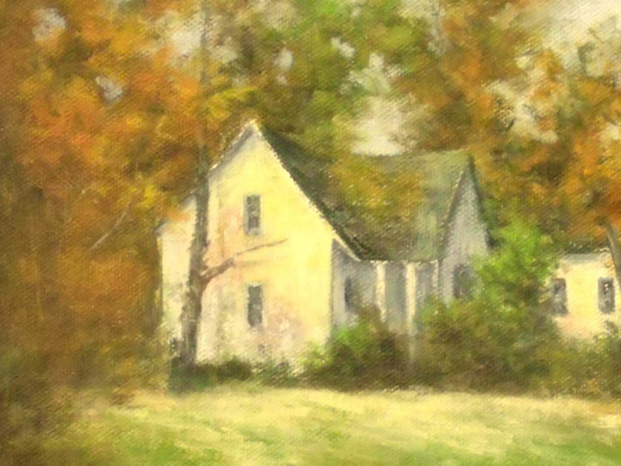house on hill painting