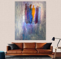 "6 Figures On A Blue Background" Acrylic On Canvas By Gail 60" x 48"