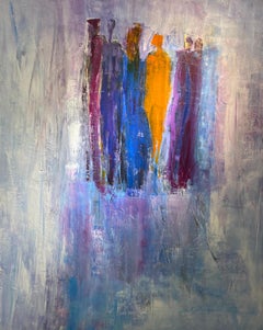 "6 Figures On A Blue Background" Acrylic On Canvas By Gail 60" x 48"