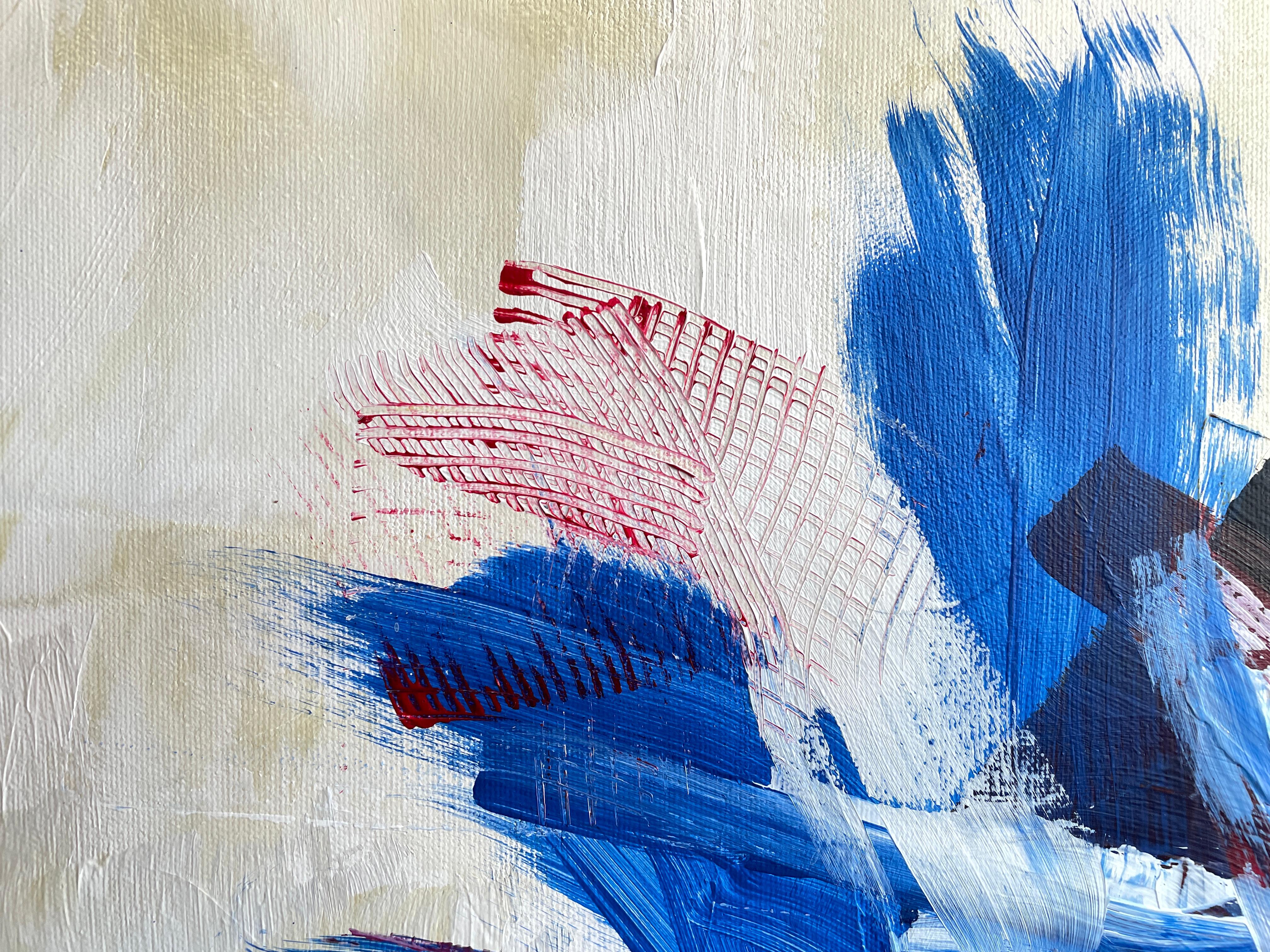 'Blue' di Gail Lehman - Pittura astratta contemporanea blu, rossa e bianca in vendita 3