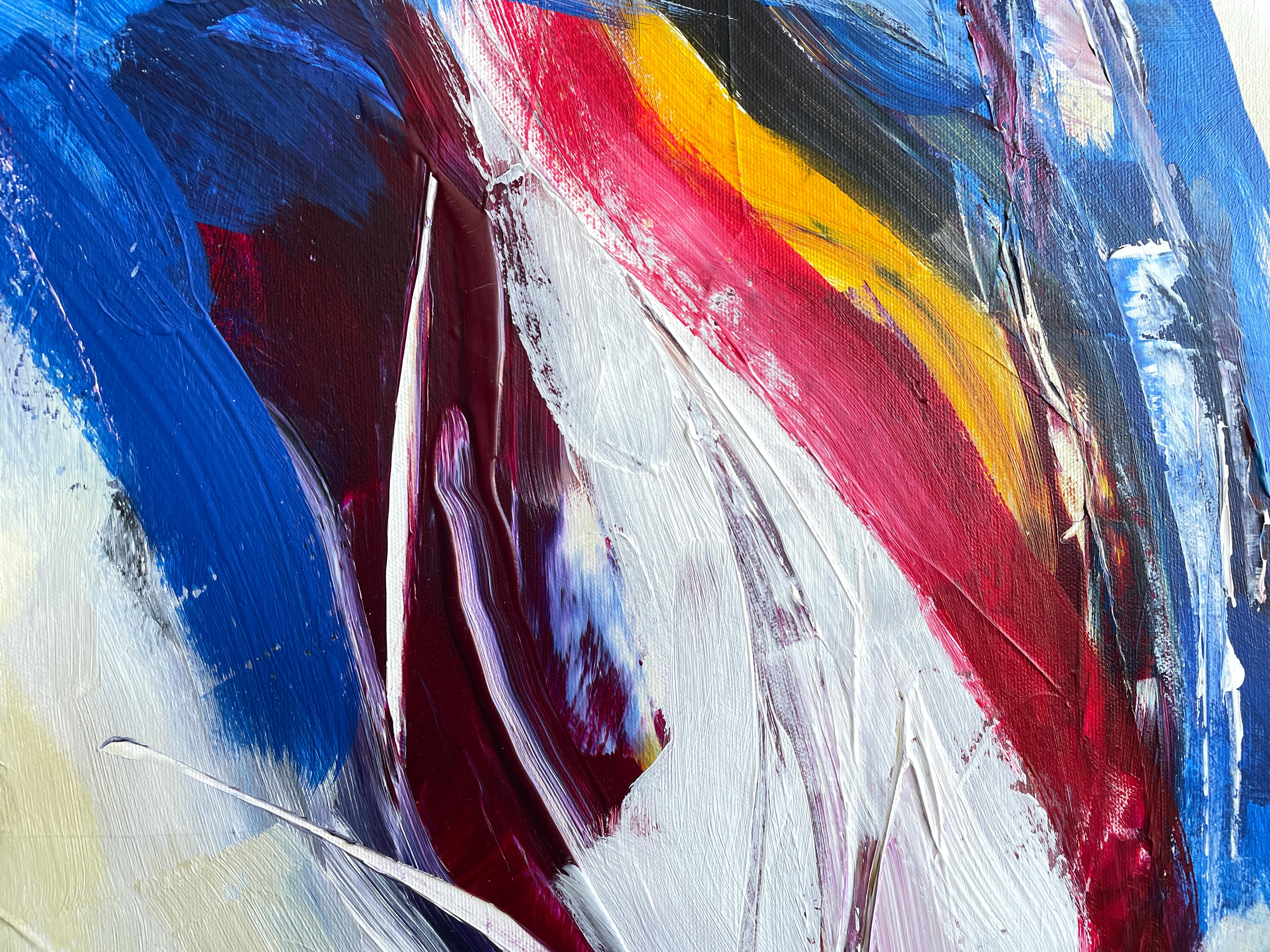 'Blue' di Gail Lehman - Pittura astratta contemporanea blu, rossa e bianca in vendita 4