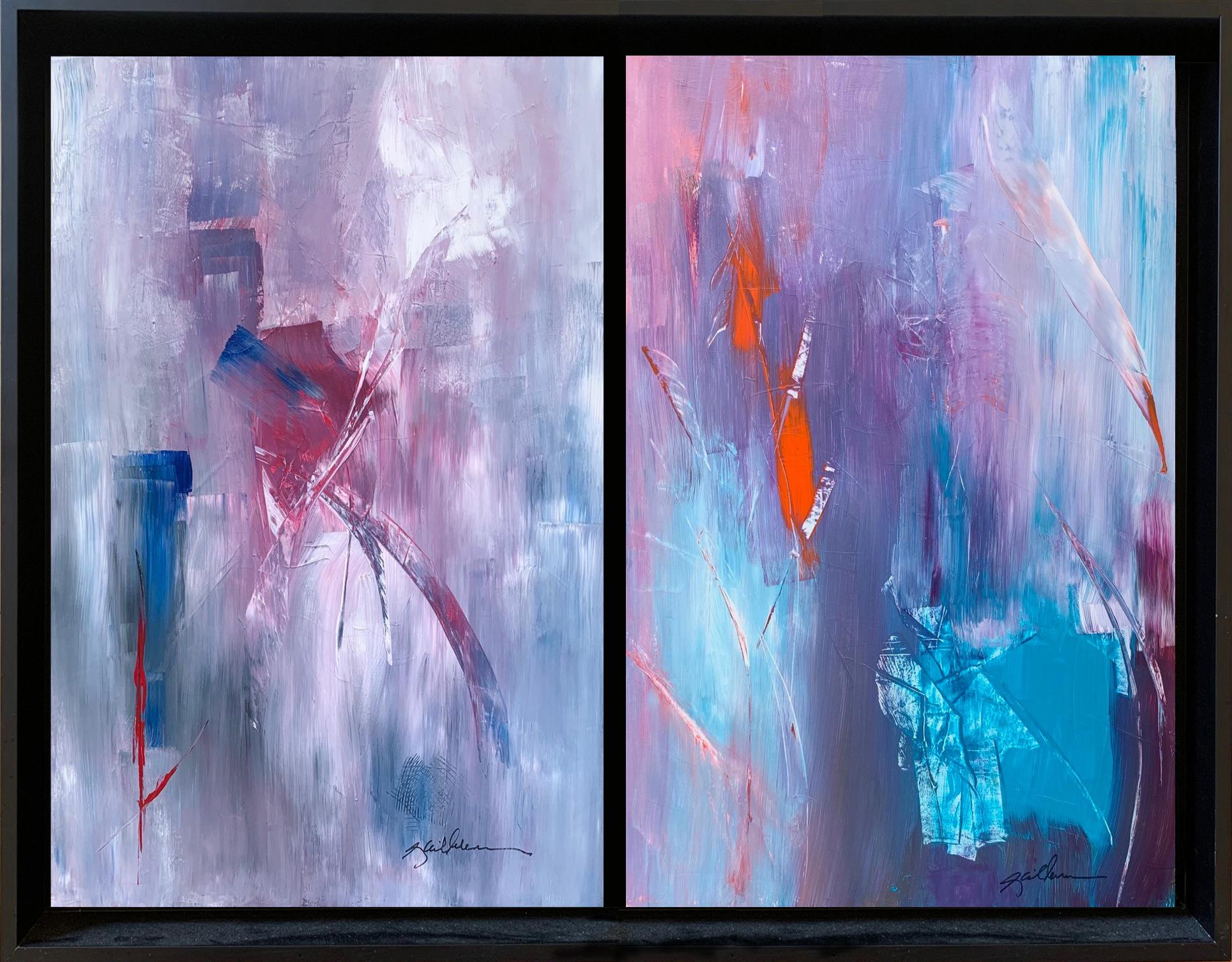 Gail Lehman Abstract Painting - 'Caribbean Blue' Diptych, Contemporary  Abstract  Acrylic On Canvas 51" x 38" 
