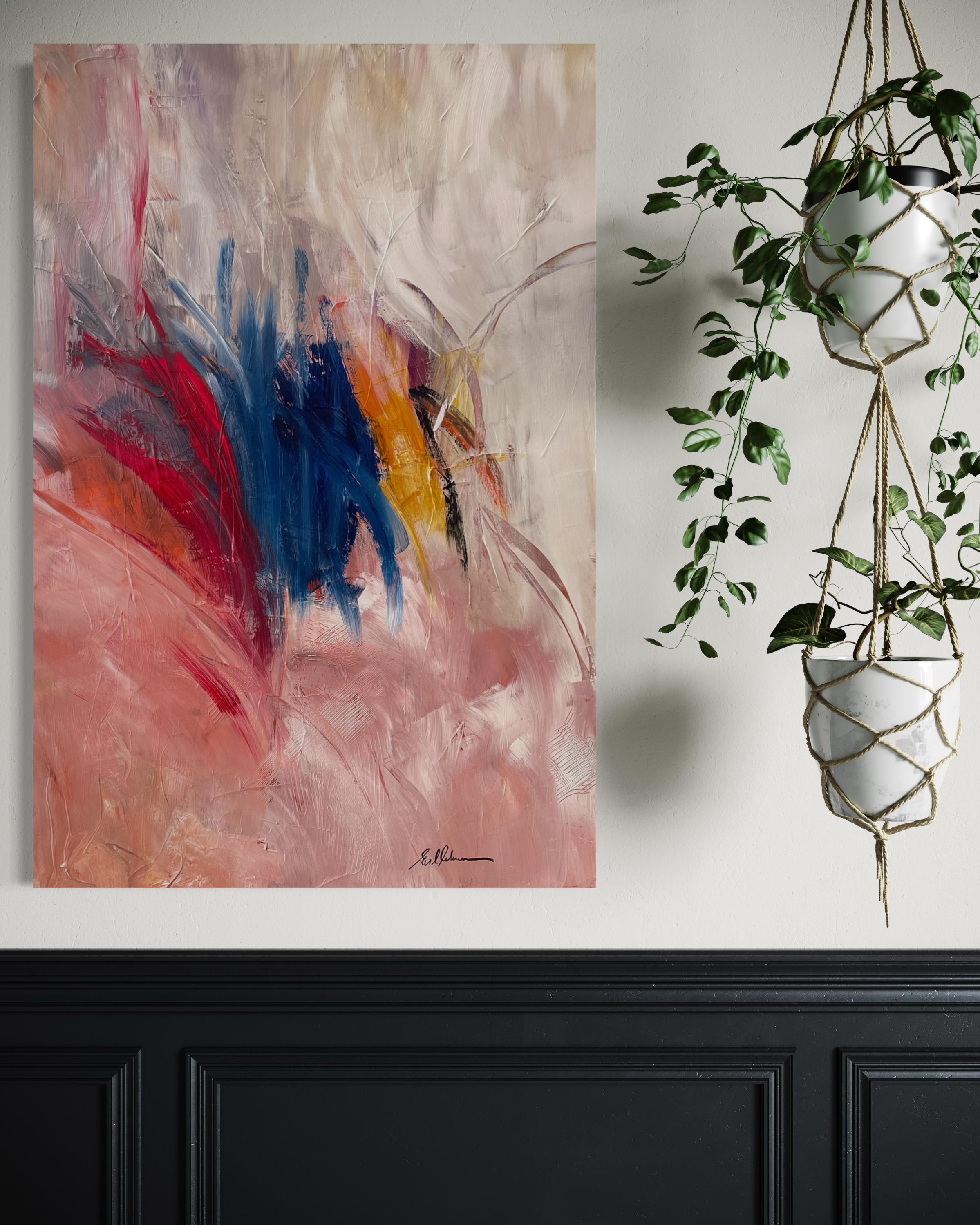 « Dreaming of Spring » de Gail Lehman - Peinture abstraite rouge, bleue et orange en vente 1