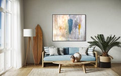 'Famous Blue Raincoat' by Gail Lehman - Figurative Abstract with Gray and Blue