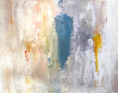 Impermeable azul famoso" de Gail Lehman - Abstracto figurativo con gris y azul