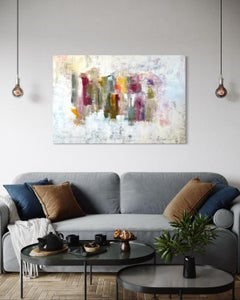 "It Takes A Village" - Large Textured Mixed Media Abstract in Muted Pastel Tones