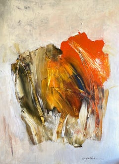 Mossy Green" Schwarz und Orange Mixed Media Contemporary Abstract von Gail Lehman