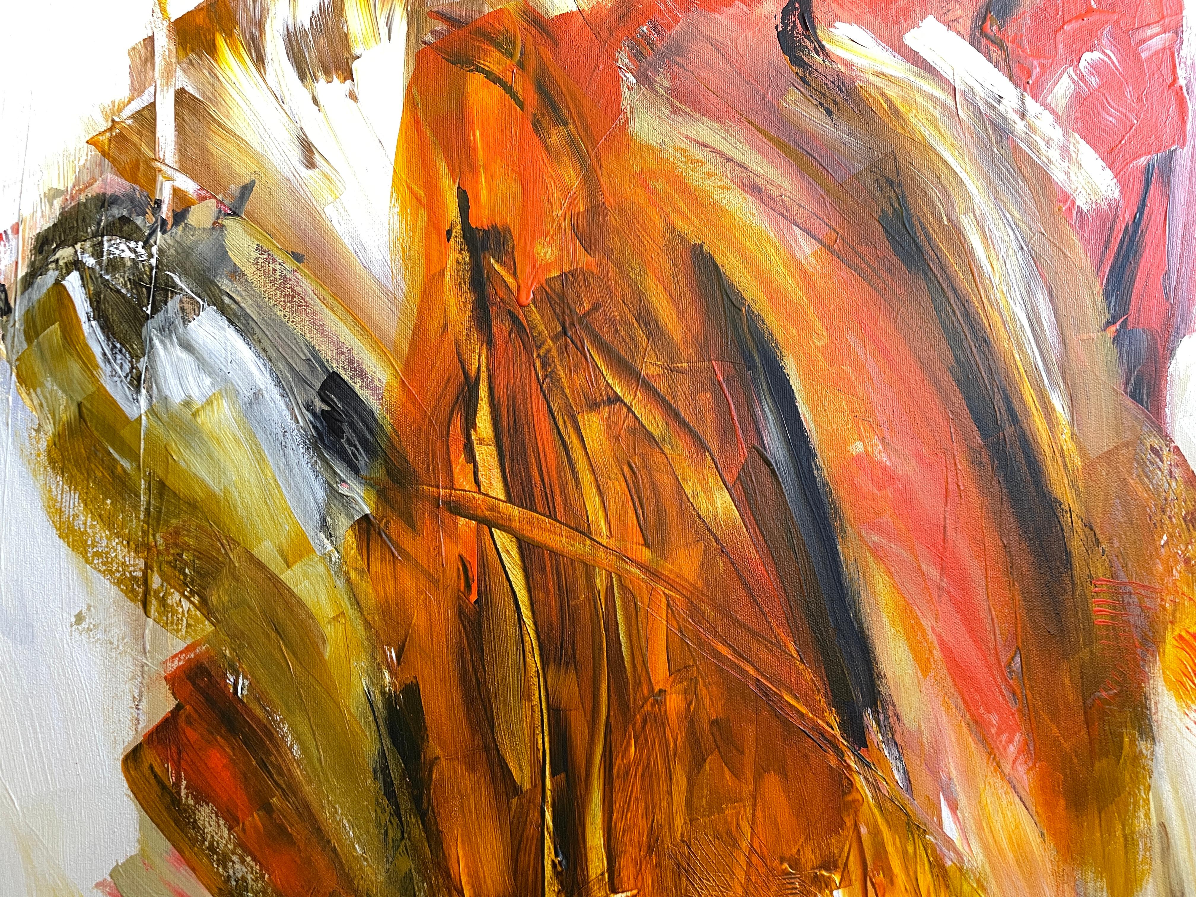 'Orange' Black and Orange Mixed Media Contemporary Abstract by Gail Lehman For Sale 2